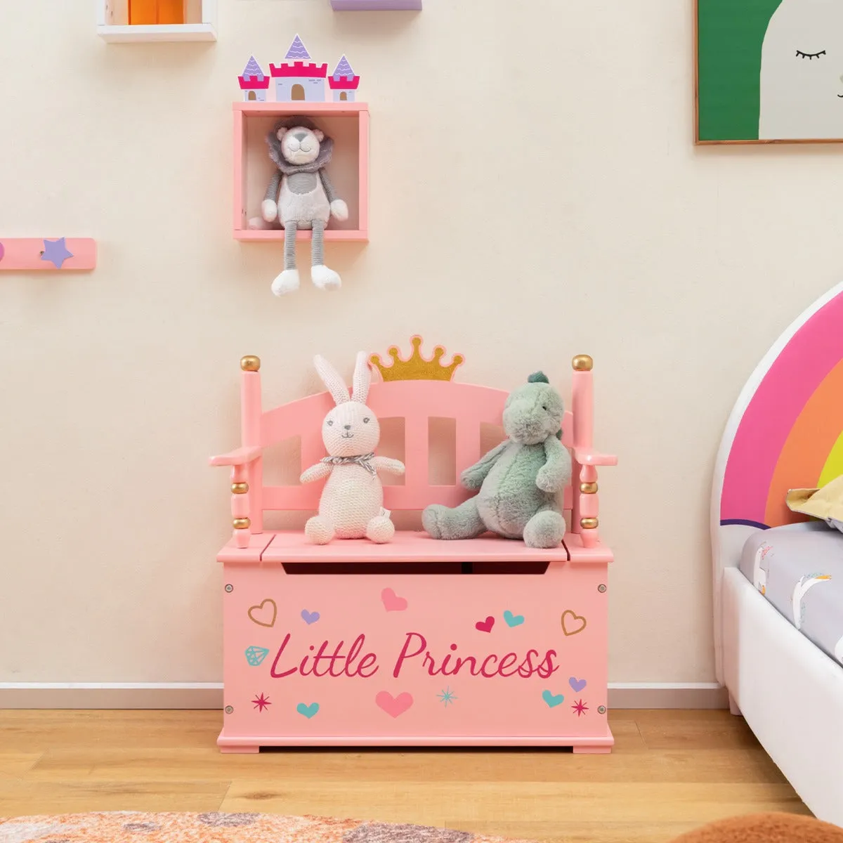 2-in-1 Kids Toy Chest and Bench with Safety Hinge