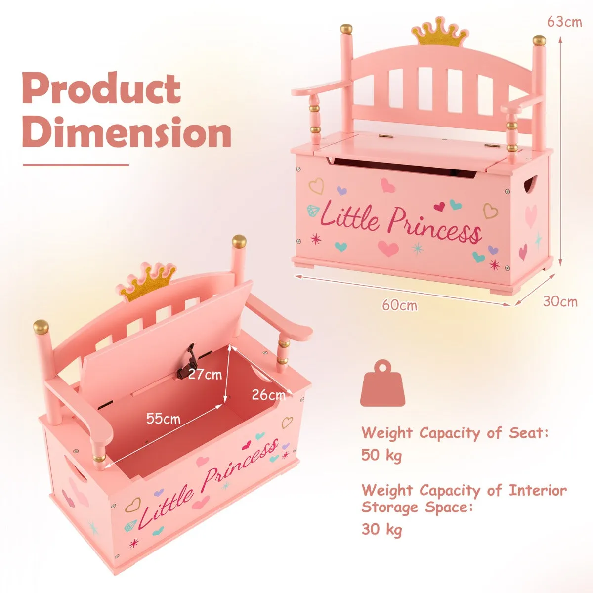 2-in-1 Kids Toy Chest and Bench with Safety Hinge