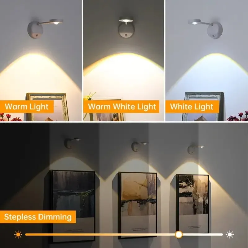 3-Colors USB Rechargeable Intelligent Human Sensing Wireless Wall Light Dimmable Led Spotlight For Lighting Paintings Pictures