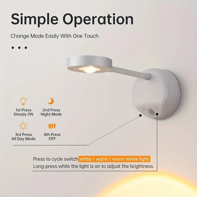 3-Colors USB Rechargeable Intelligent Human Sensing Wireless Wall Light Dimmable Led Spotlight For Lighting Paintings Pictures