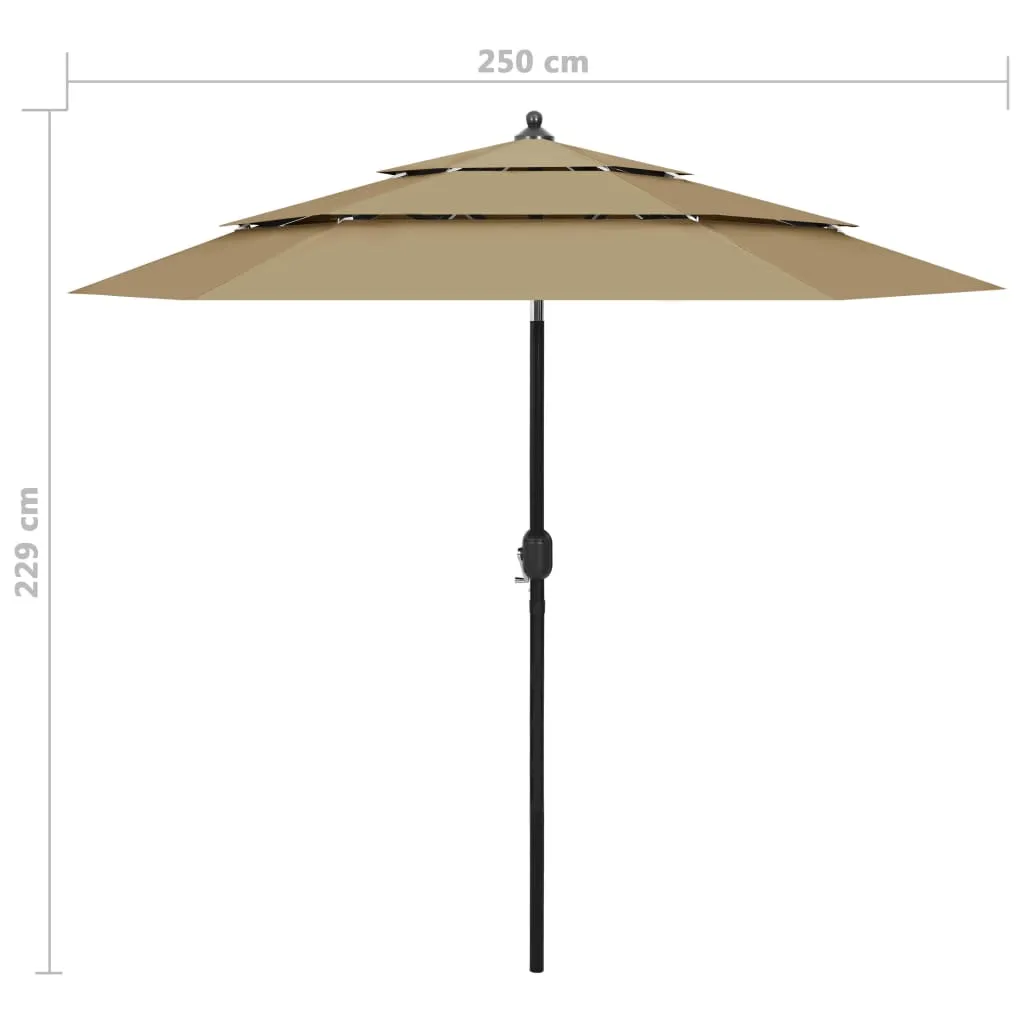 3-Tier Parasol with Aluminium Pole Taupe 2.5 m