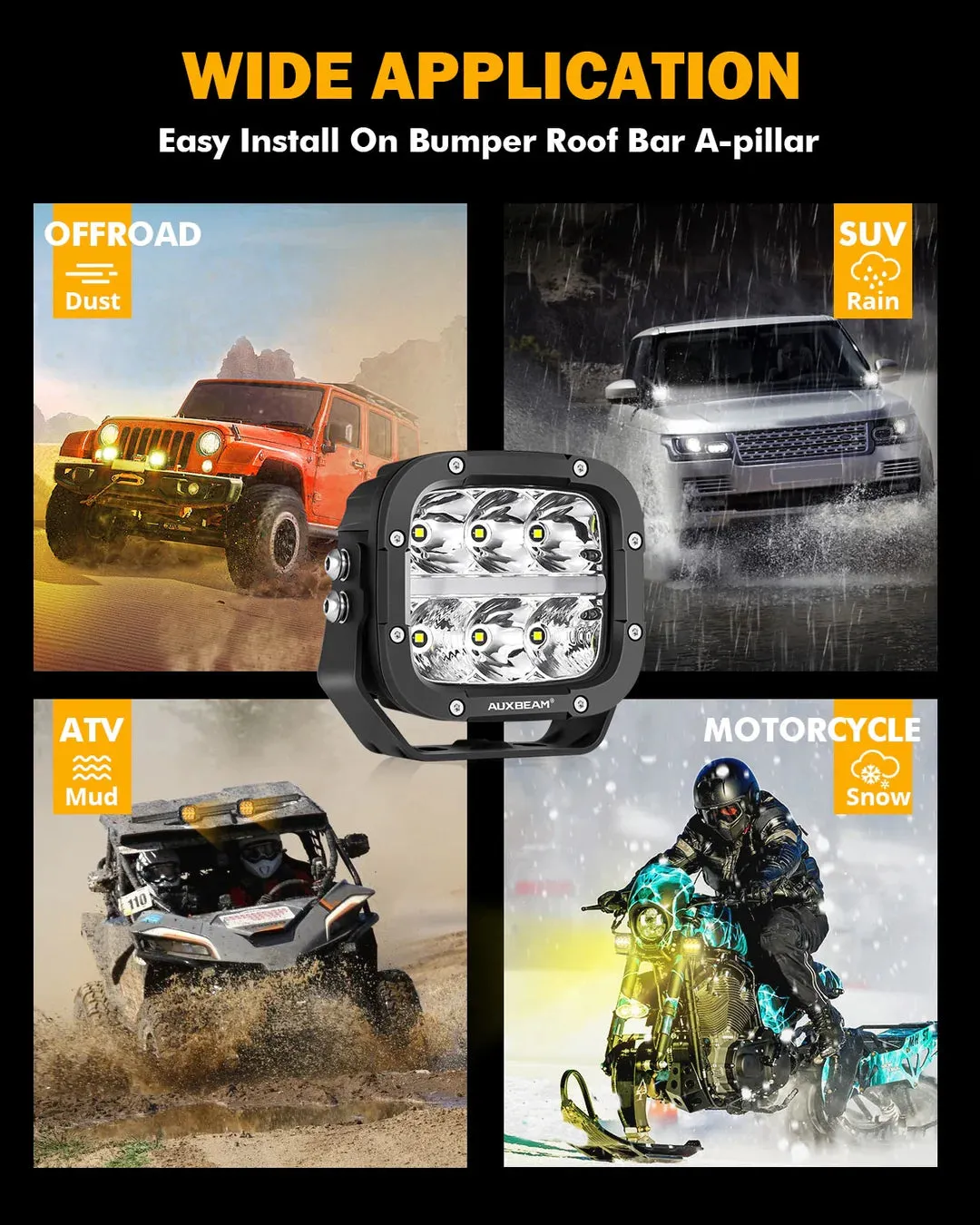 5 Inch 132W White/Amber LED Pods With Amber DRL For SUV Jeep