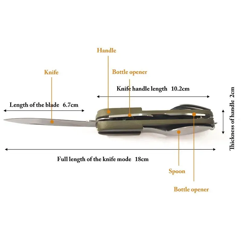 7 in 1 Multifunctional Stainless Steel Foldable Fork Spoon Knife Travelling Tableware