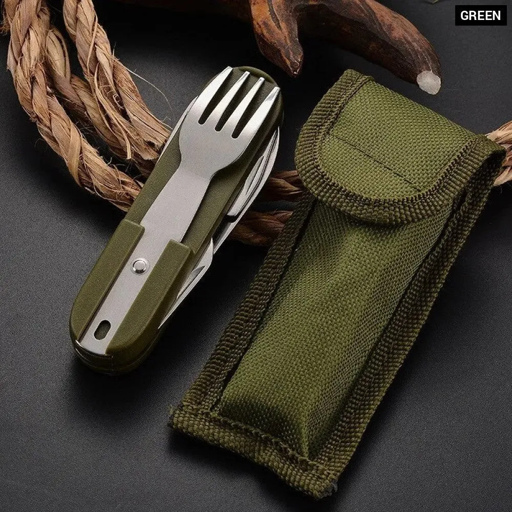 7 in 1 Multifunctional Stainless Steel Foldable Fork Spoon Knife Travelling Tableware