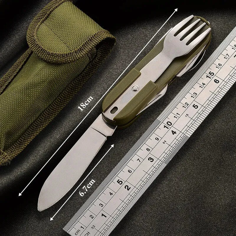 7 in 1 Multifunctional Stainless Steel Foldable Fork Spoon Knife Travelling Tableware