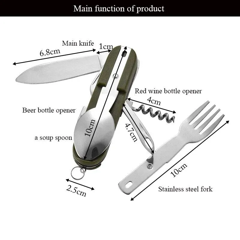 7 in 1 Multifunctional Stainless Steel Foldable Fork Spoon Knife Travelling Tableware