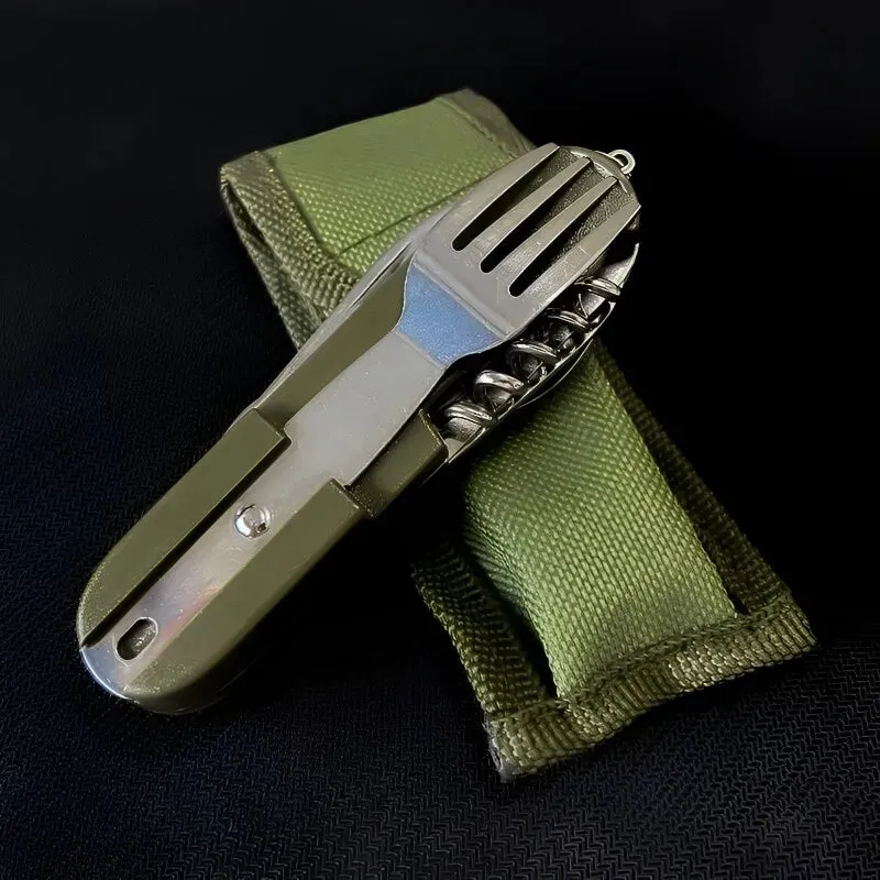 7 in 1 Multifunctional Stainless Steel Foldable Fork Spoon Knife Travelling Tableware