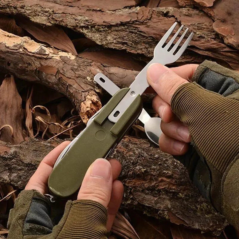 7 in 1 Multifunctional Stainless Steel Foldable Fork Spoon Knife Travelling Tableware