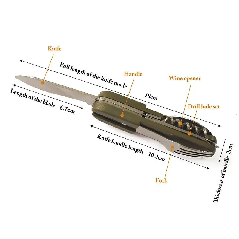7 in 1 Multifunctional Stainless Steel Foldable Fork Spoon Knife Travelling Tableware