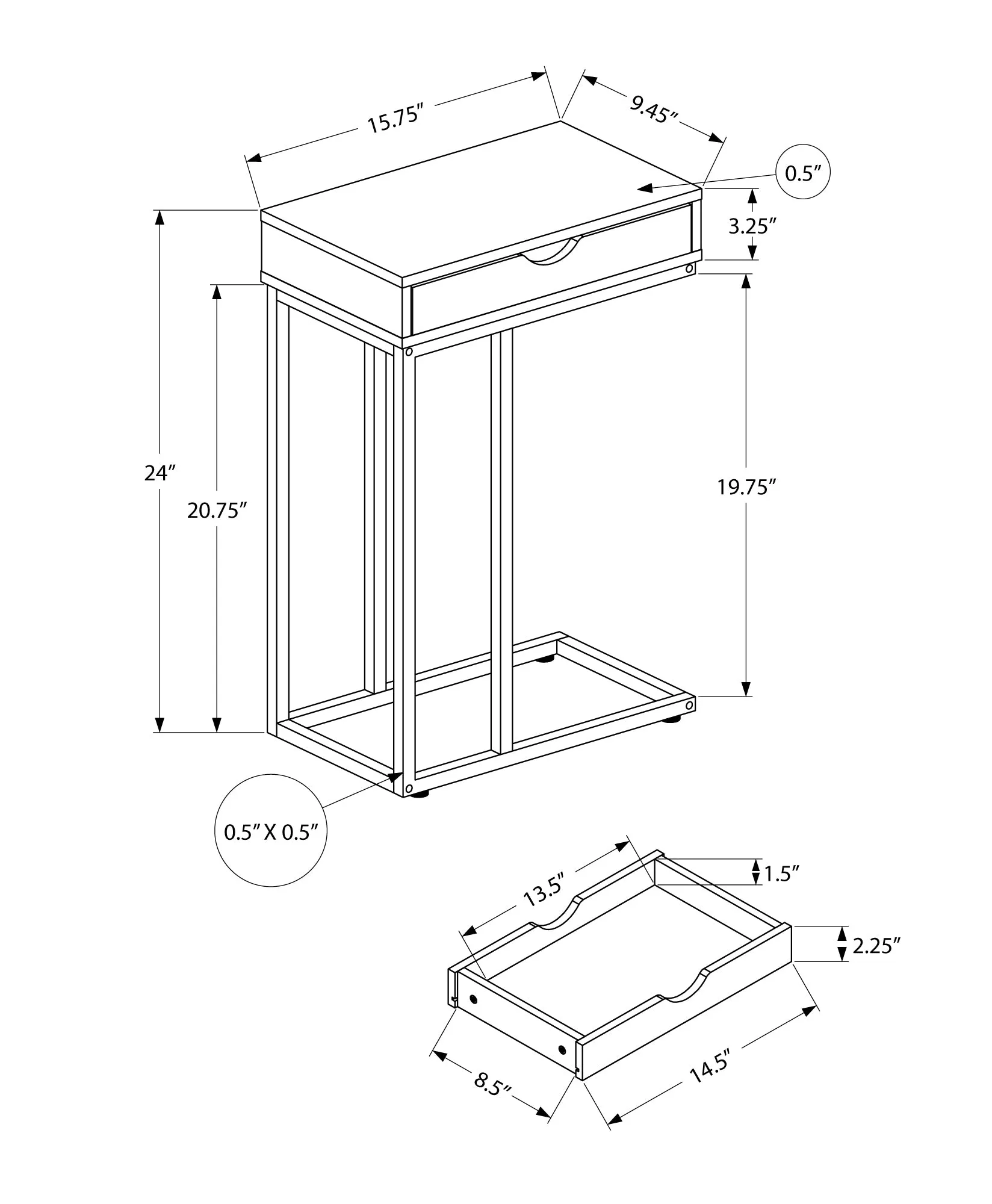 Accent Table - 25"H / Natural / White Metal
