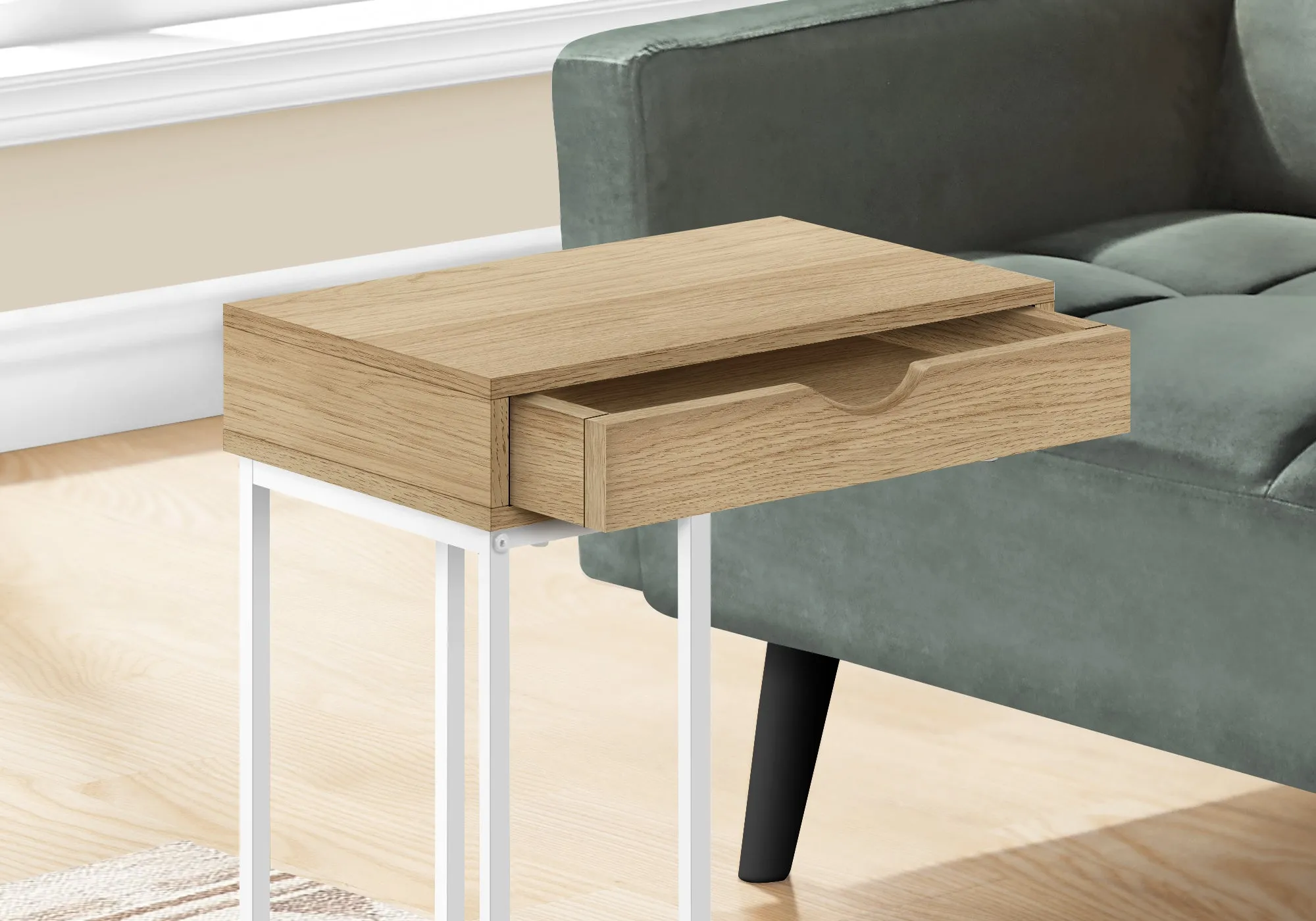 Accent Table - 25"H / Natural / White Metal