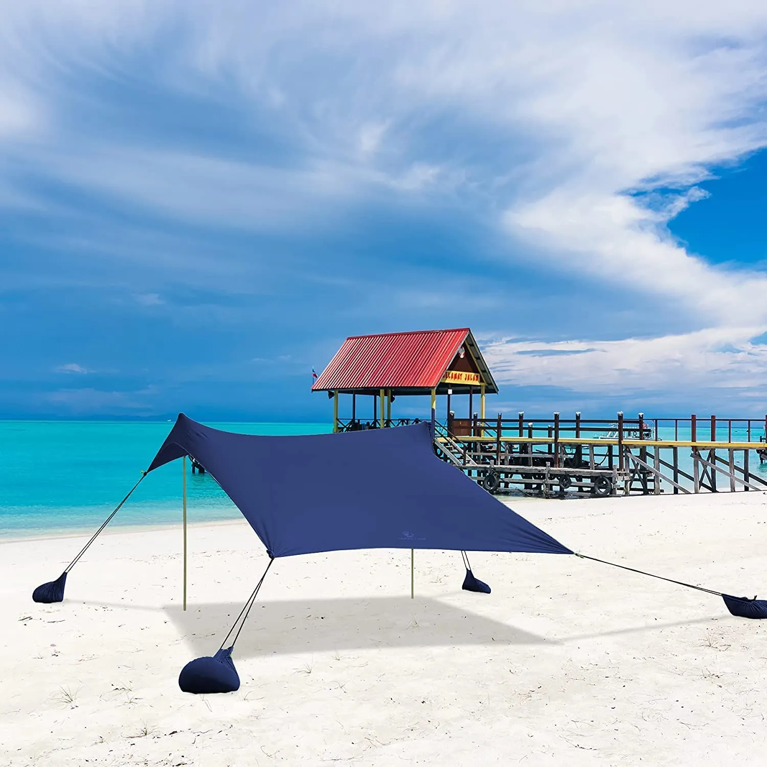 ALPHA CAMP 7.6ft x 7.2ft UPF 50  Beach Shade Tent with Sandbag Anchors