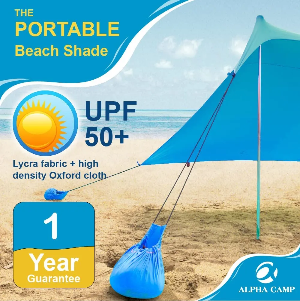 ALPHA CAMP 7.6ft x 7.2ft UPF 50  Beach Shade Tent with Sandbag Anchors