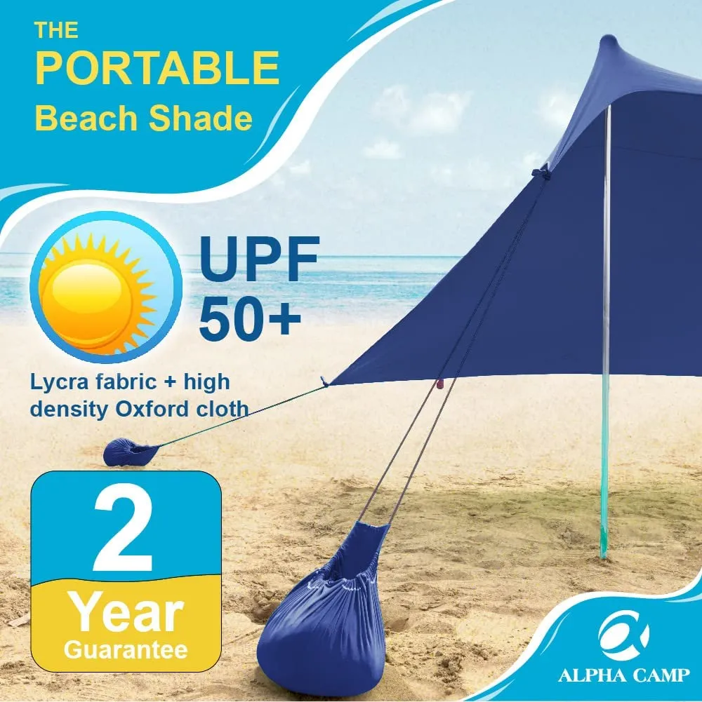 ALPHA CAMP 7.6ft x 7.2ft UPF 50  Beach Shade Tent with Sandbag Anchors