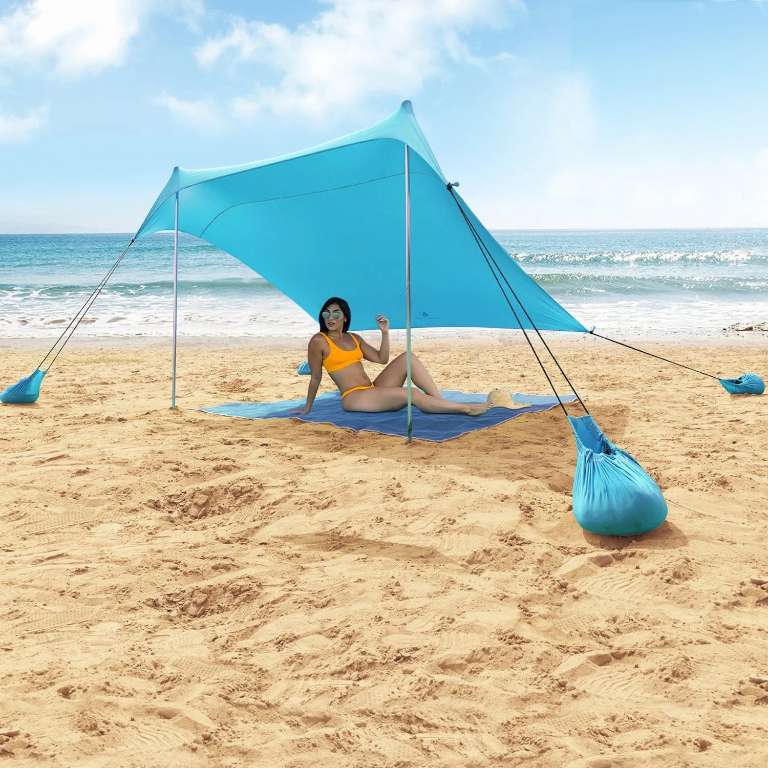 ALPHA CAMP 7.6ft x 7.2ft UPF 50  Beach Shade Tent with Sandbag Anchors