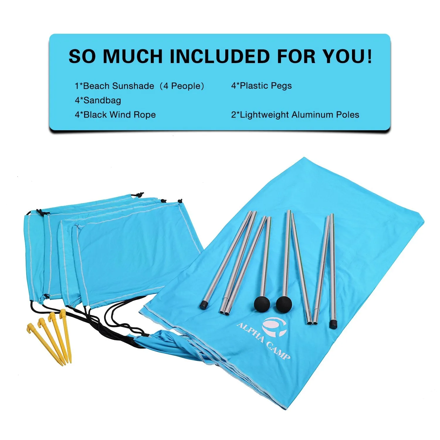 ALPHA CAMP 7.6ft x 7.2ft UPF 50  Beach Shade Tent with Sandbag Anchors