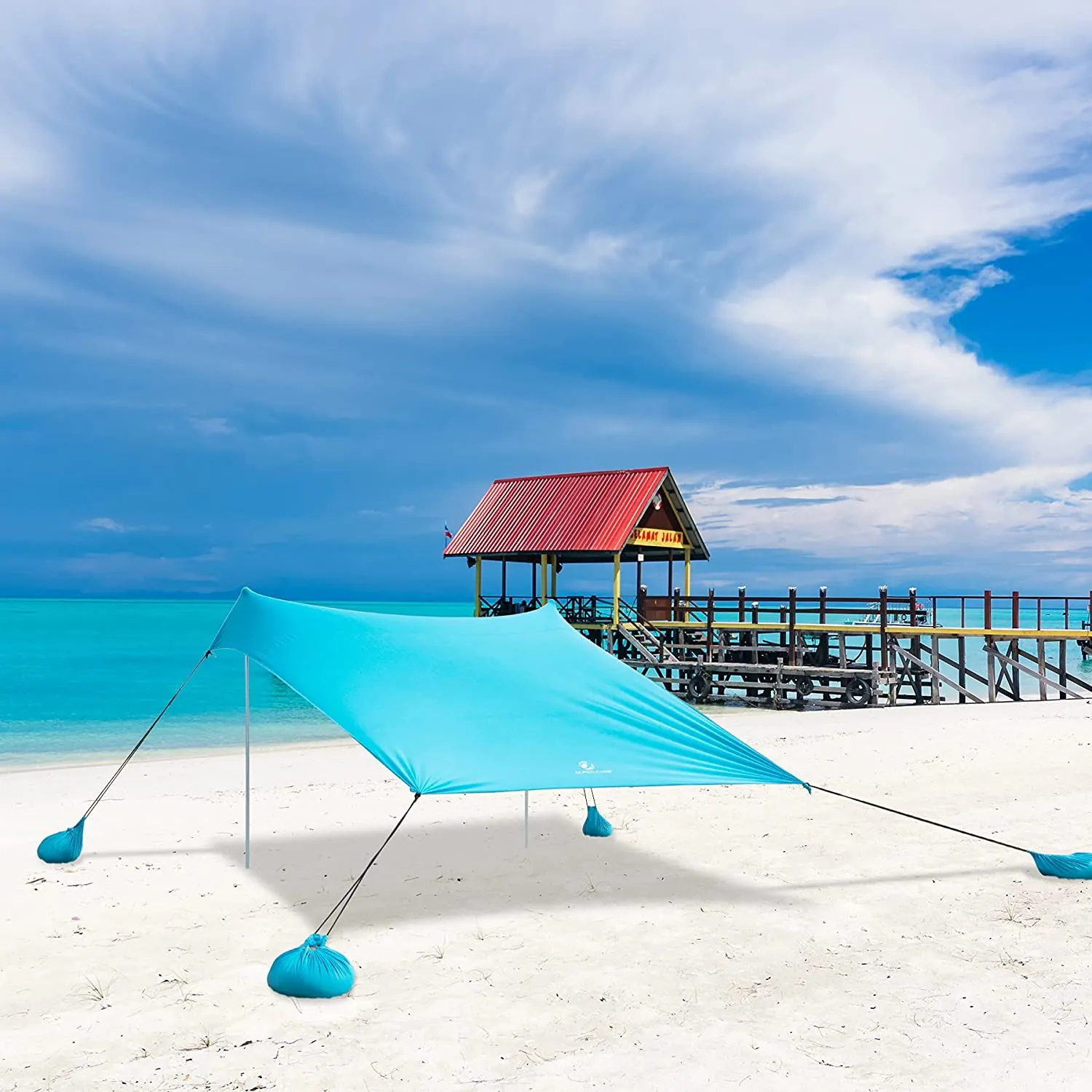 ALPHA CAMP 7.6ft x 7.2ft UPF 50  Beach Shade Tent with Sandbag Anchors