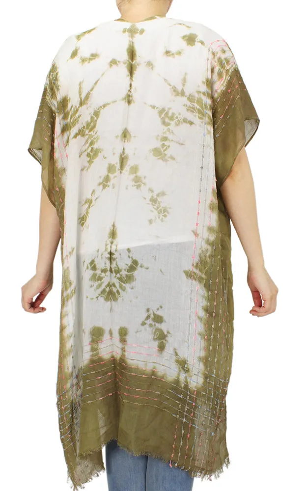 EAV9711 Tie-Dye Print Confetti Thread Kimono