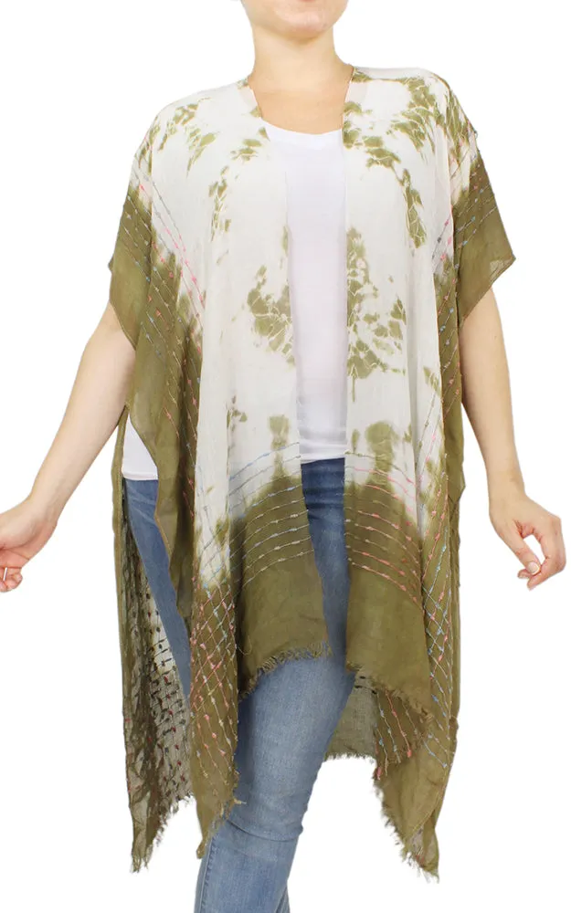 EAV9711 Tie-Dye Print Confetti Thread Kimono