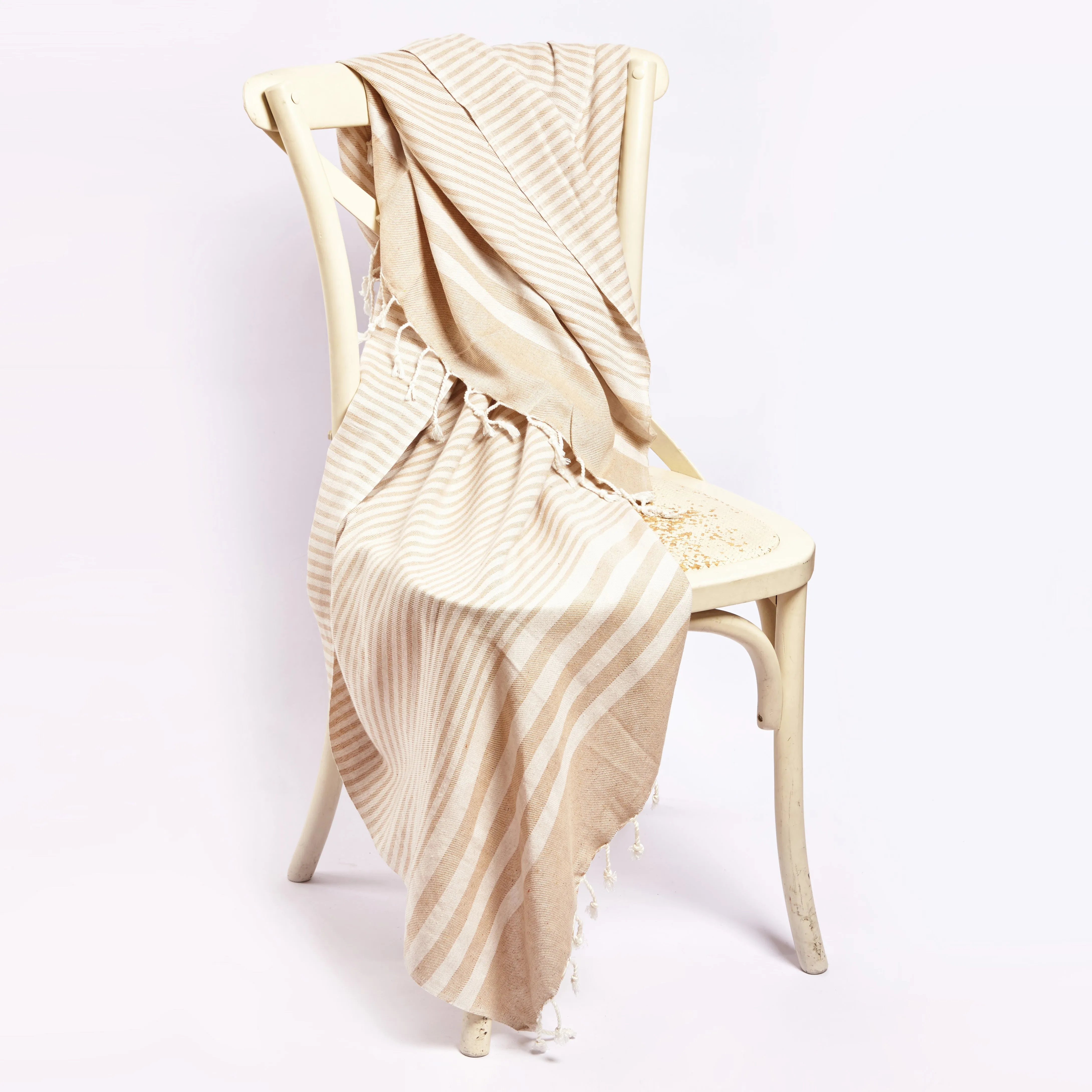 Fethiye Striped Throw Blanket - Beige by Eco Hilana