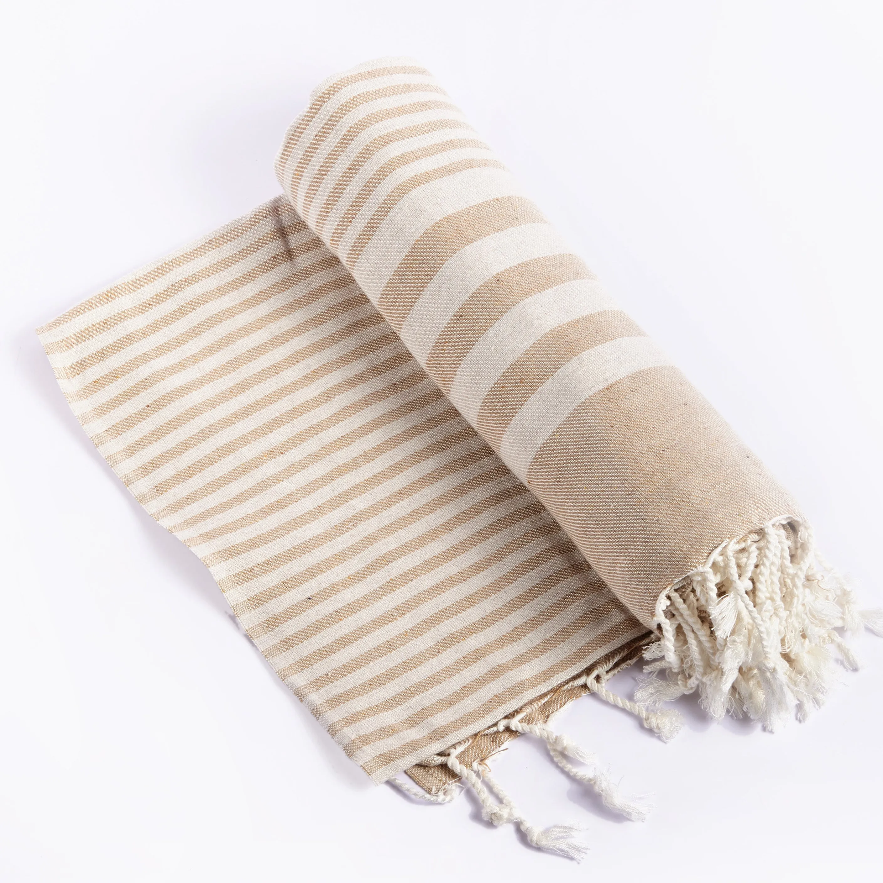 Fethiye Striped Throw Blanket - Beige by Eco Hilana