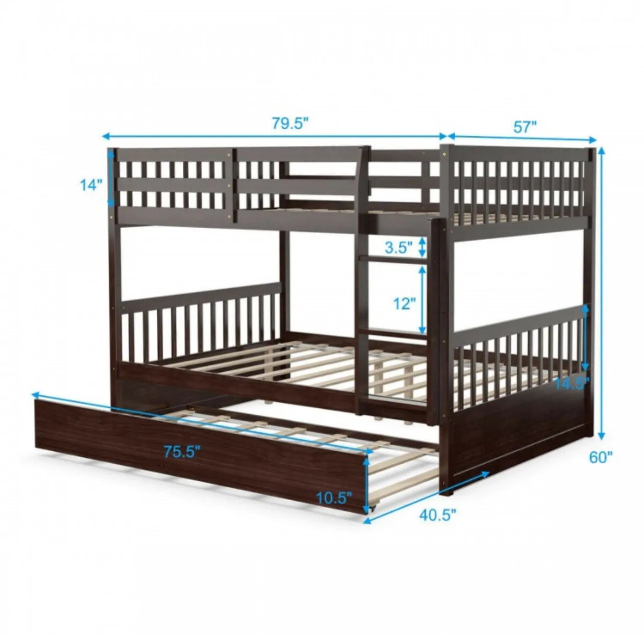 Heavy Duty Full Over Bunk Bed  Platform Bed With Solid Ladder | Sturdy Pine Wood Frame | 2 Full Bunk Beds In 1