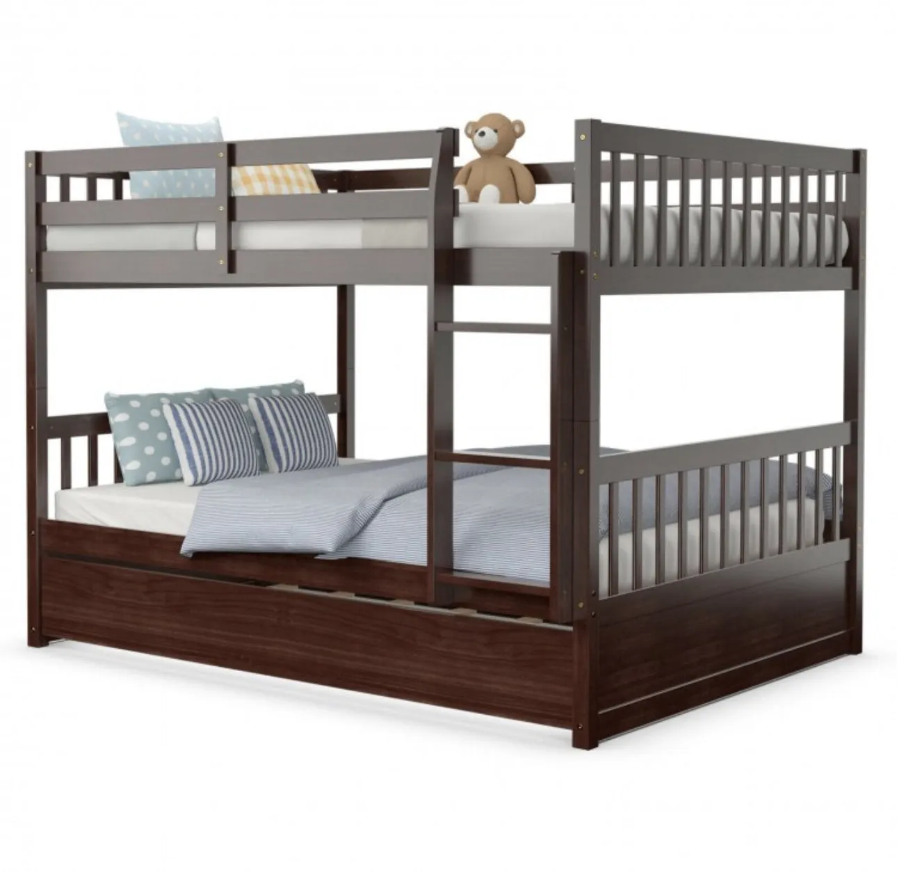 Heavy Duty Full Over Bunk Bed  Platform Bed With Solid Ladder | Sturdy Pine Wood Frame | 2 Full Bunk Beds In 1