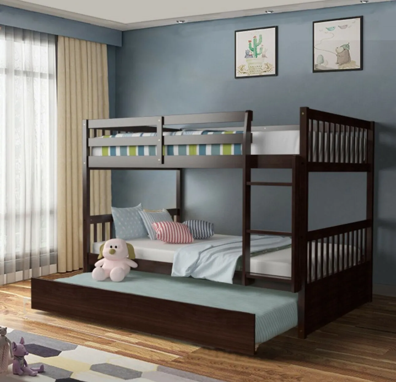 Heavy Duty Full Over Bunk Bed  Platform Bed With Solid Ladder | Sturdy Pine Wood Frame | 2 Full Bunk Beds In 1