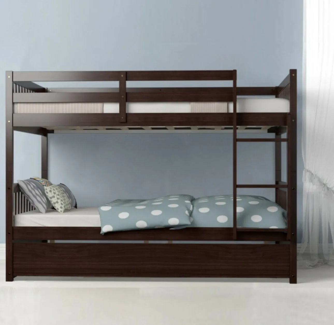 Heavy Duty Full Over Bunk Bed  Platform Bed With Solid Ladder | Sturdy Pine Wood Frame | 2 Full Bunk Beds In 1