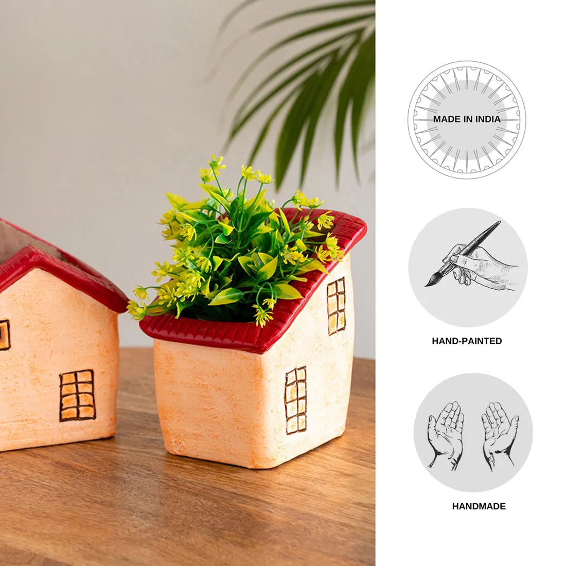 Homely Cottages' Handmade & Hand-Painted Terracotta Table Planters Flower Pots (Set of 2, 6.1 & 5.7 Inches, Peach)
