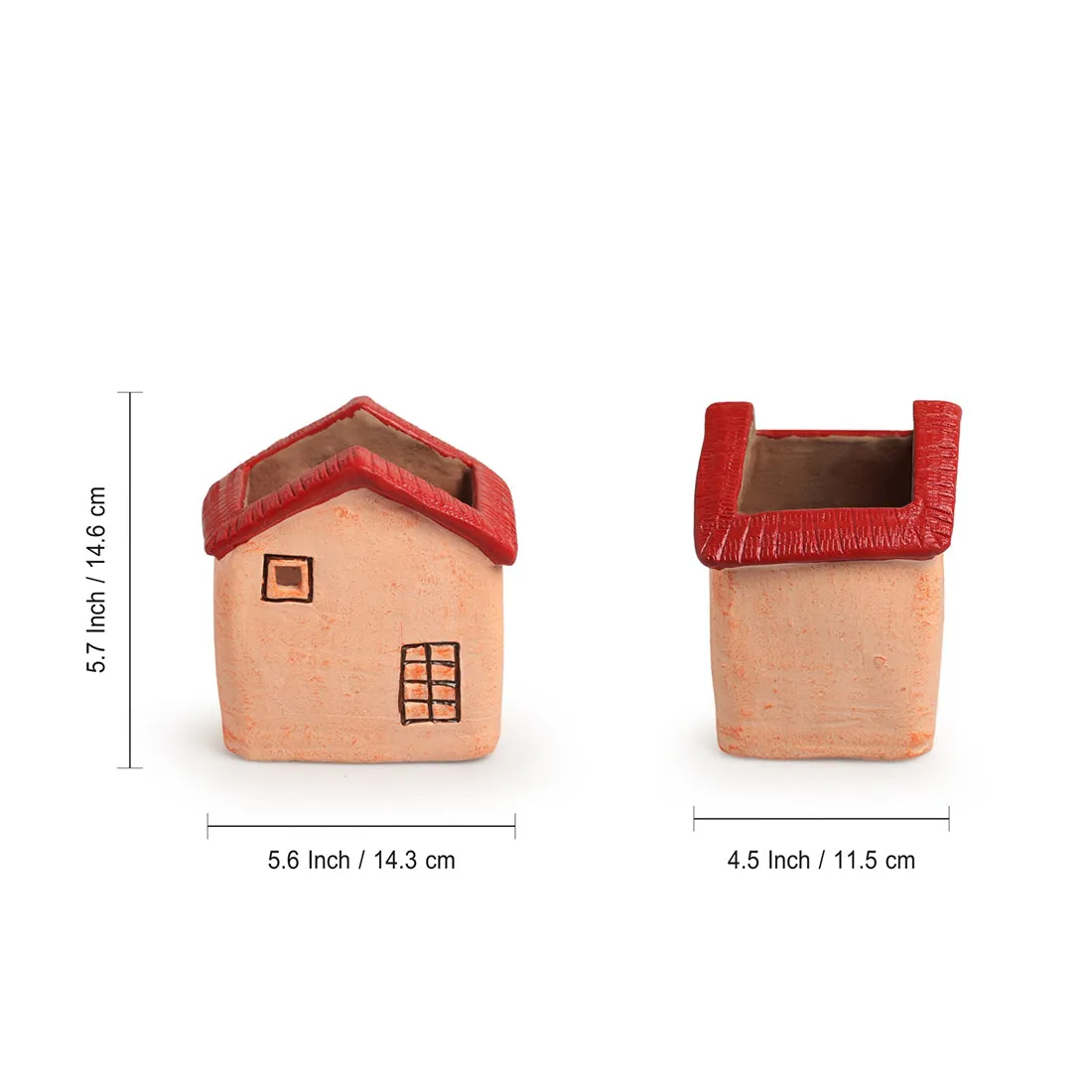 Homely Cottages' Handmade & Hand-Painted Terracotta Table Planters Flower Pots (Set of 2, 6.1 & 5.7 Inches, Peach)