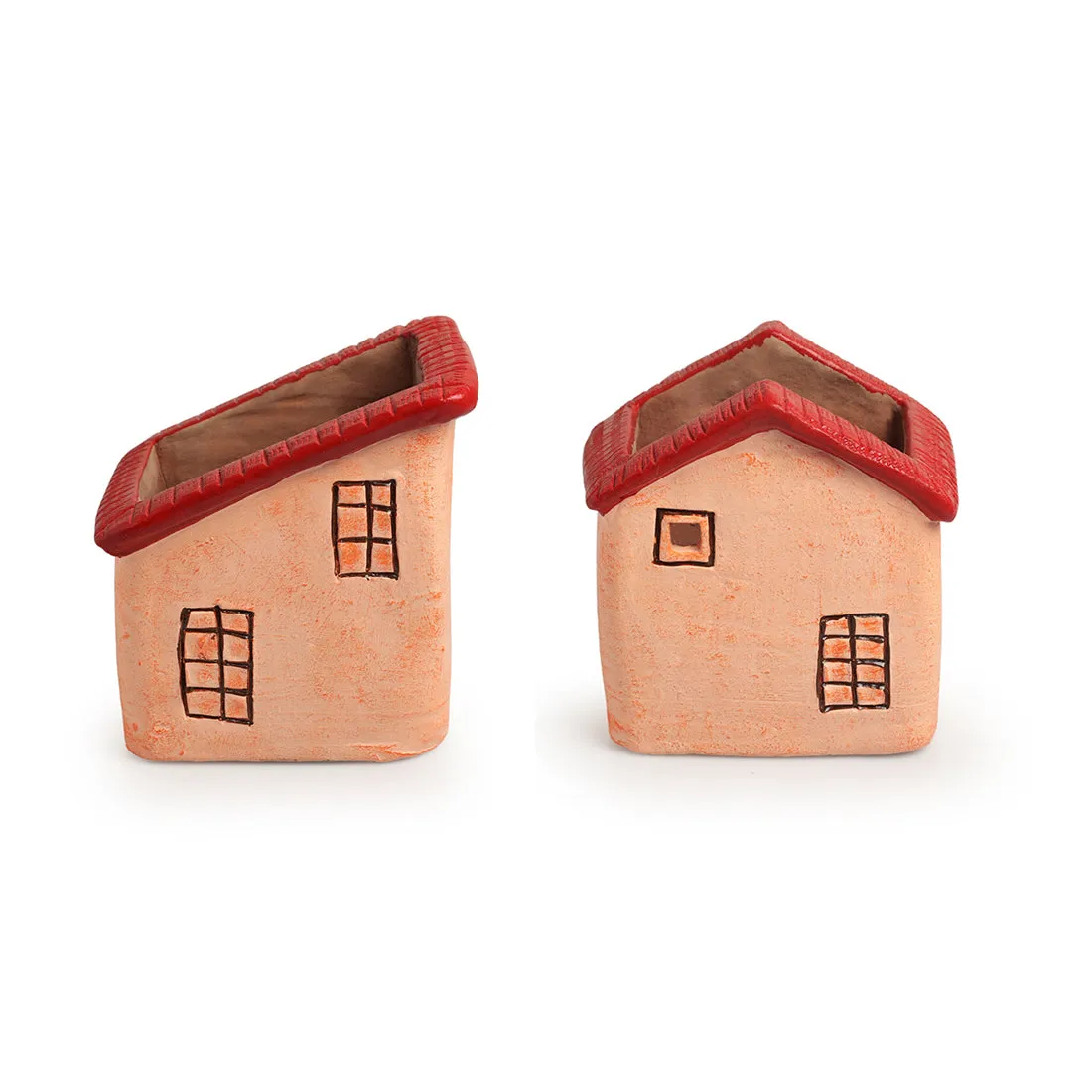 Homely Cottages' Handmade & Hand-Painted Terracotta Table Planters Flower Pots (Set of 2, 6.1 & 5.7 Inches, Peach)