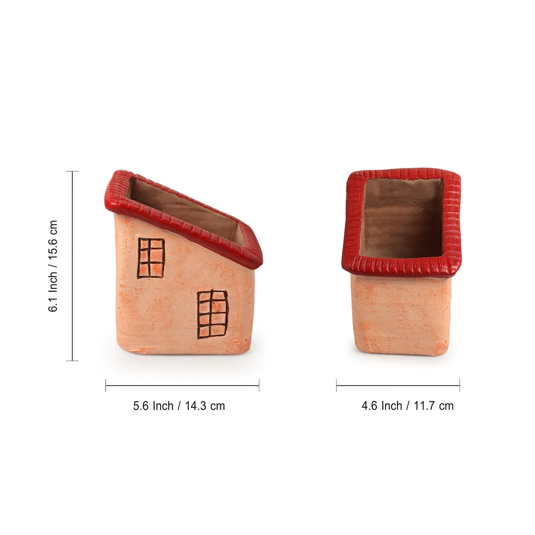 Homely Cottages' Handmade & Hand-Painted Terracotta Table Planters Flower Pots (Set of 2, 6.1 & 5.7 Inches, Peach)
