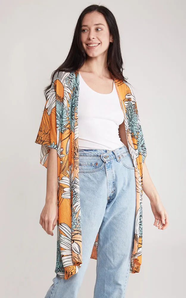 JP2130 Sun Flower Cover Up Kimono w/Slits