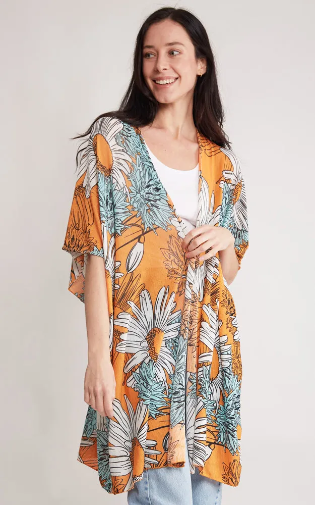 JP2130 Sun Flower Cover Up Kimono w/Slits