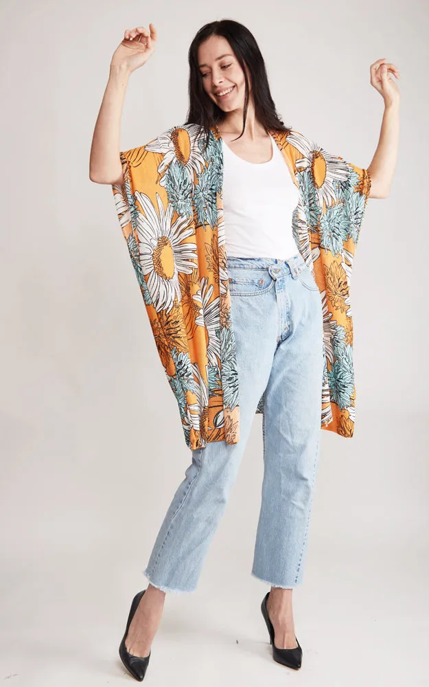JP2130 Sun Flower Cover Up Kimono w/Slits
