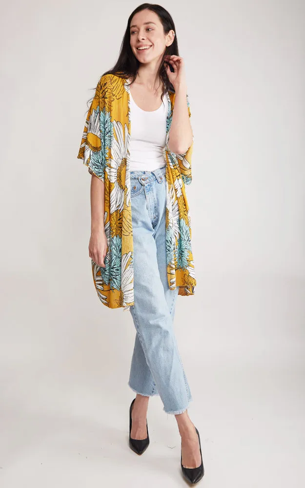 JP2130 Sun Flower Cover Up Kimono w/Slits