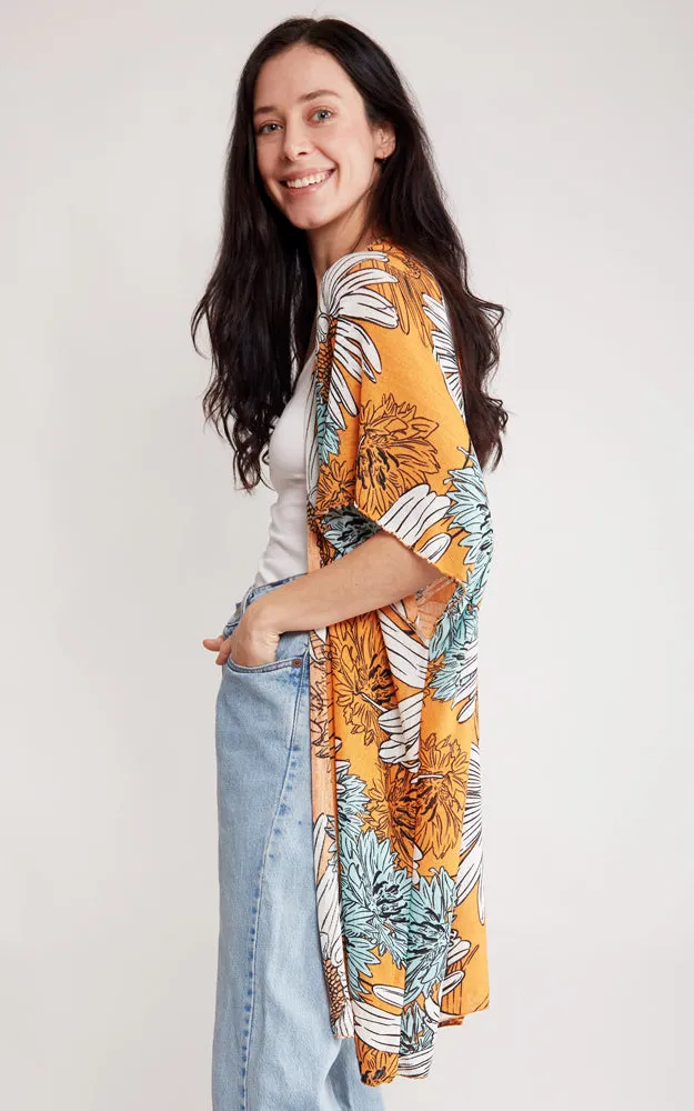JP2130 Sun Flower Cover Up Kimono w/Slits