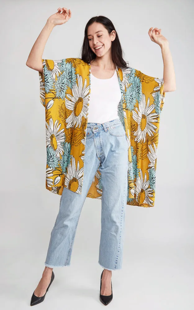 JP2130 Sun Flower Cover Up Kimono w/Slits