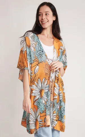 JP2130 Sun Flower Cover Up Kimono w/Slits