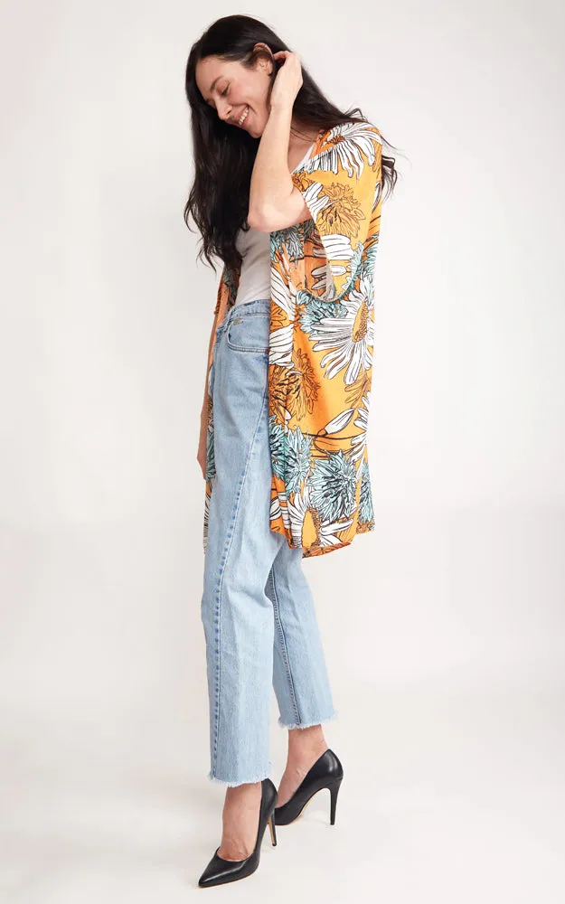 JP2130 Sun Flower Cover Up Kimono w/Slits
