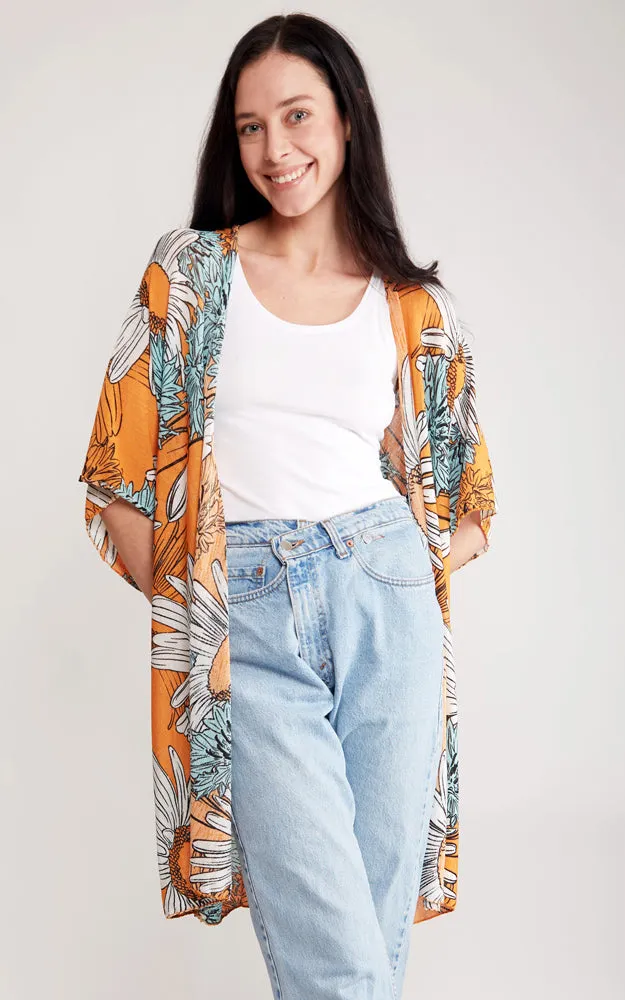 JP2130 Sun Flower Cover Up Kimono w/Slits