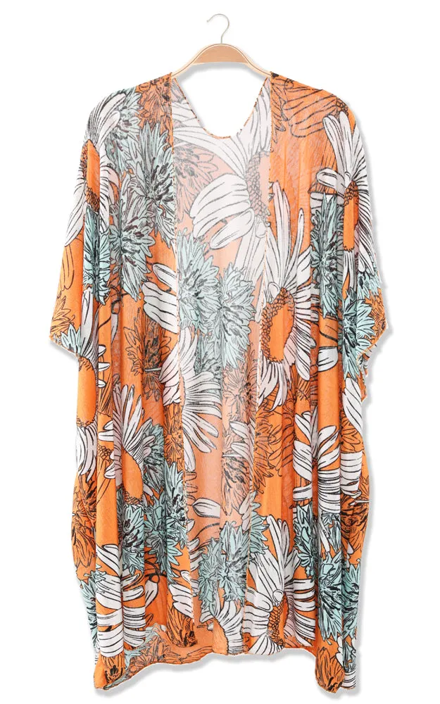 JP2130 Sun Flower Cover Up Kimono w/Slits