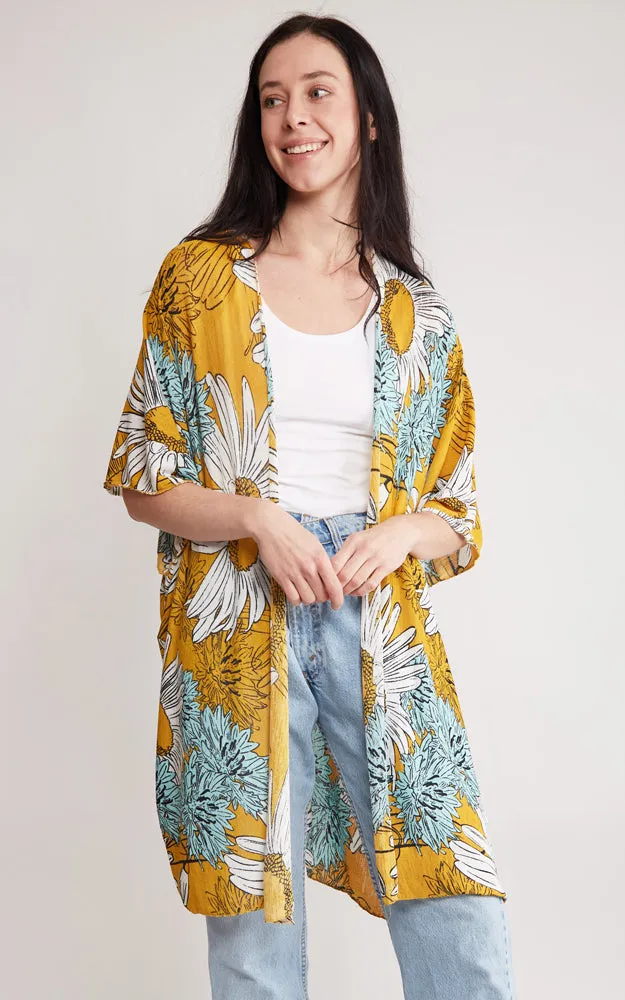 JP2130 Sun Flower Cover Up Kimono w/Slits