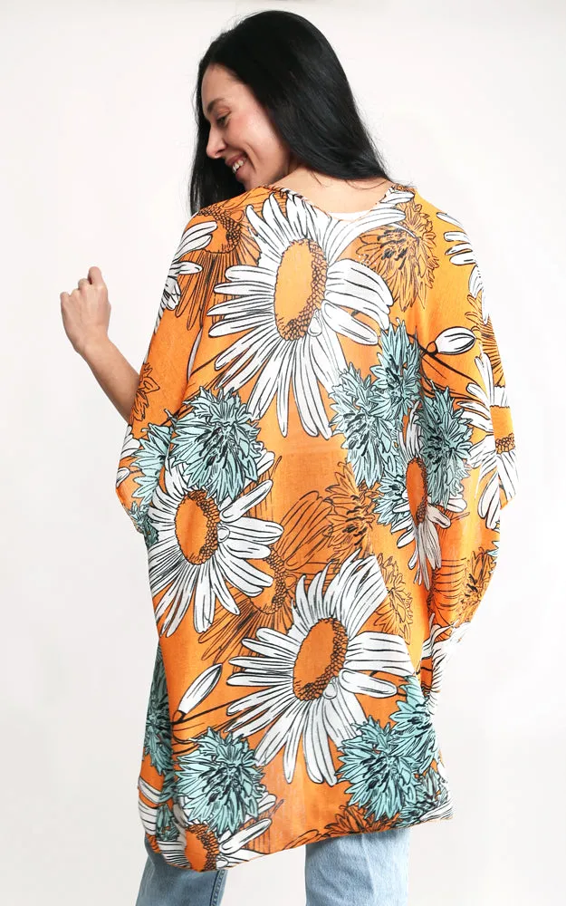 JP2130 Sun Flower Cover Up Kimono w/Slits