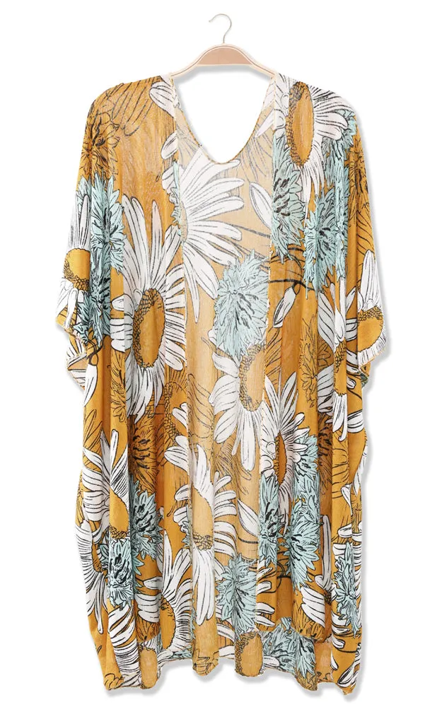 JP2130 Sun Flower Cover Up Kimono w/Slits