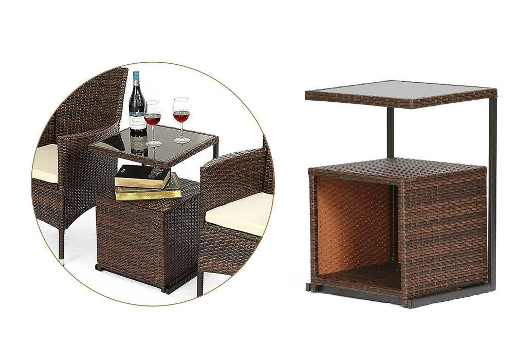 LAHAINA Outdoor Furniture C-Shaped Sofa Side Table - All Weather Wicker End Table W/ Portable Storage