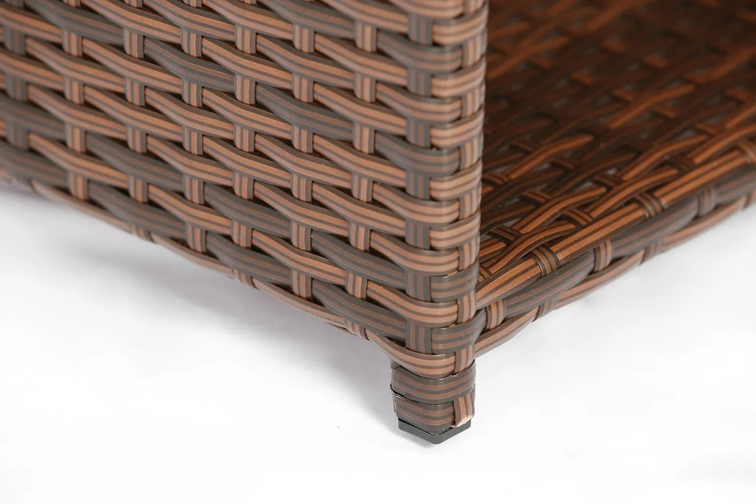 LAHAINA Outdoor Furniture C-Shaped Sofa Side Table - All Weather Wicker End Table W/ Portable Storage