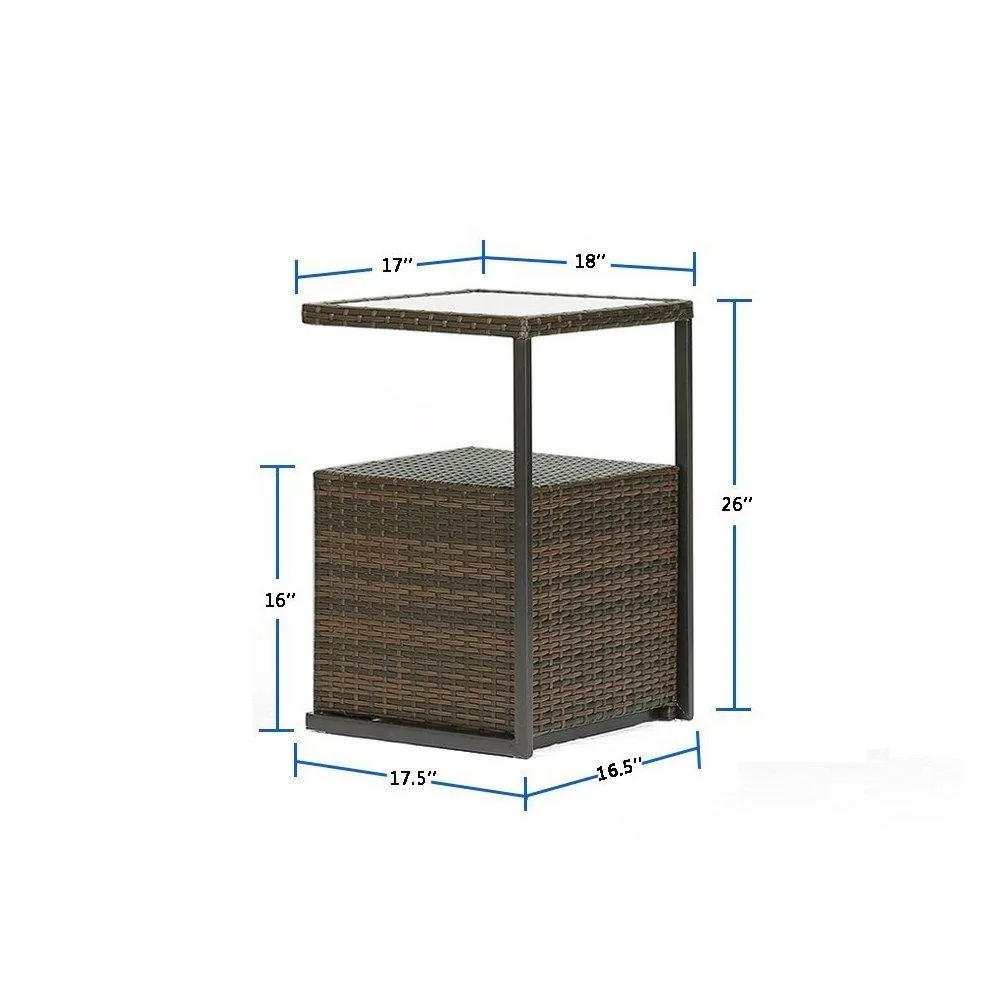 LAHAINA Outdoor Furniture C-Shaped Sofa Side Table - All Weather Wicker End Table W/ Portable Storage