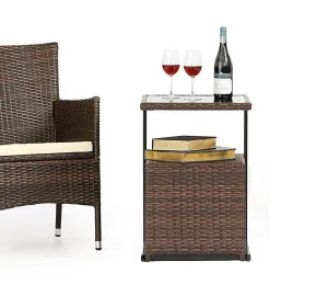 LAHAINA Outdoor Furniture C-Shaped Sofa Side Table - All Weather Wicker End Table W/ Portable Storage